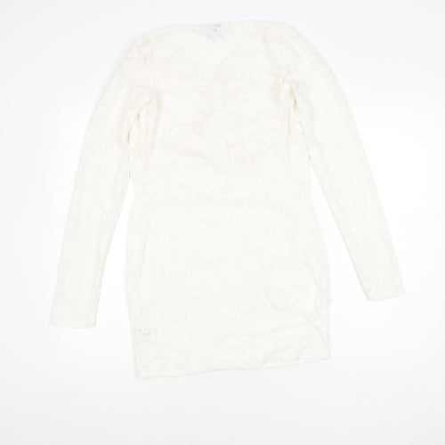 PrettyLittleThing Women's White Size 4 Short Cowl Neck Dress