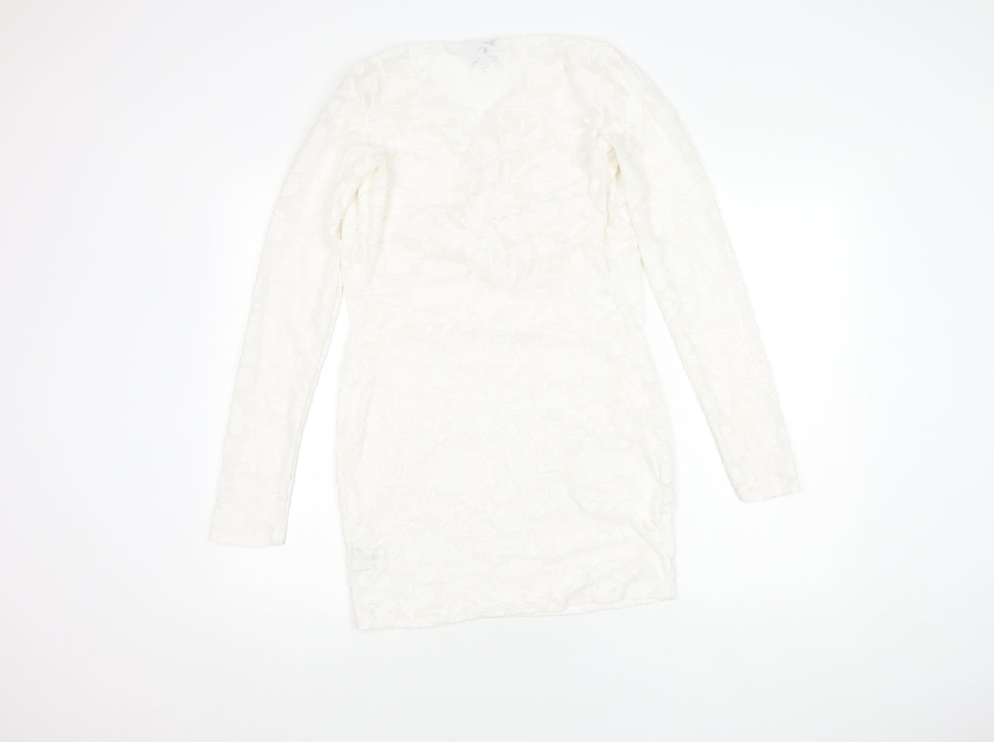 PrettyLittleThing Women's White Size 4 Short Cowl Neck Dress