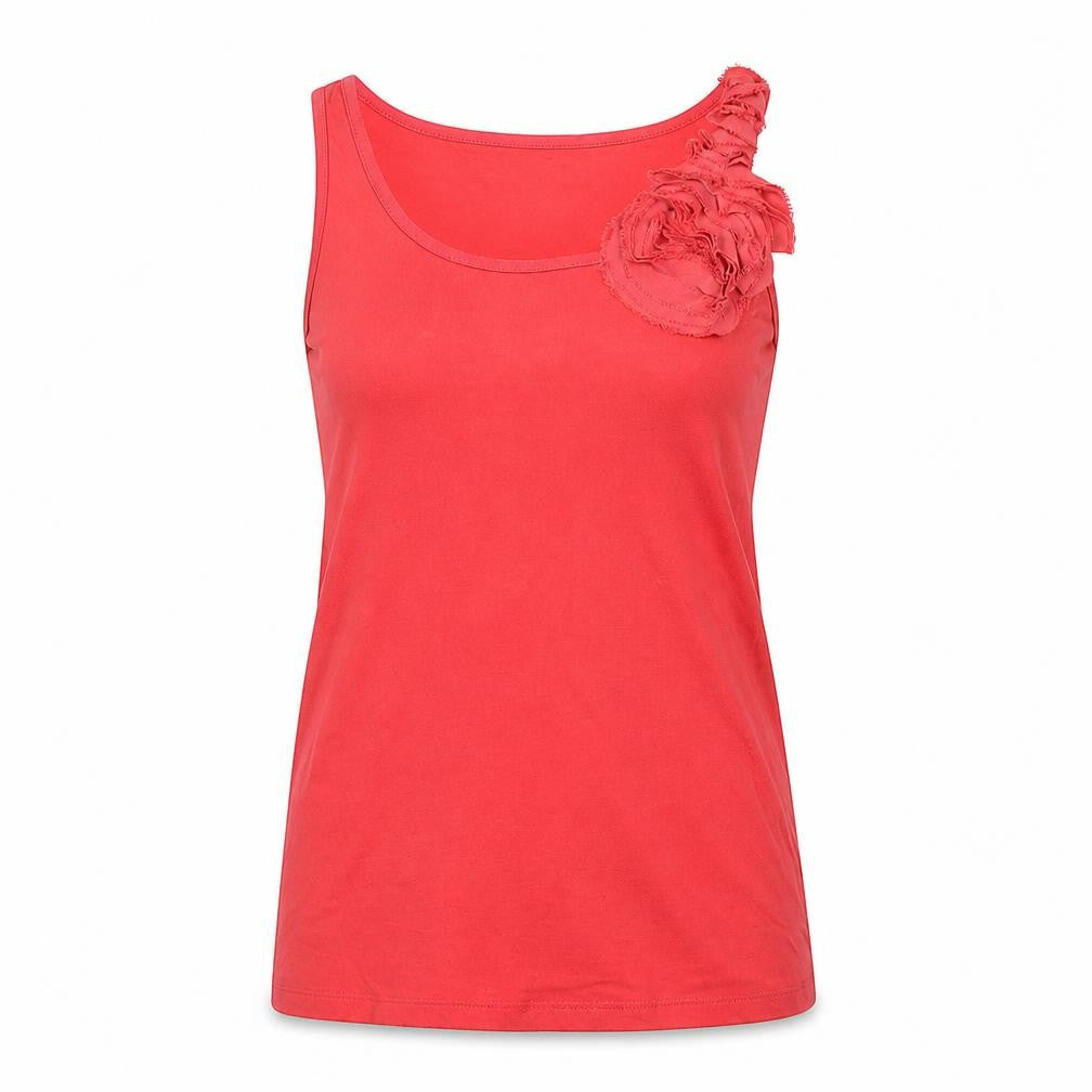 Front view of Gap Women's Red Tank Top, M, Ruffle Accent, Casual