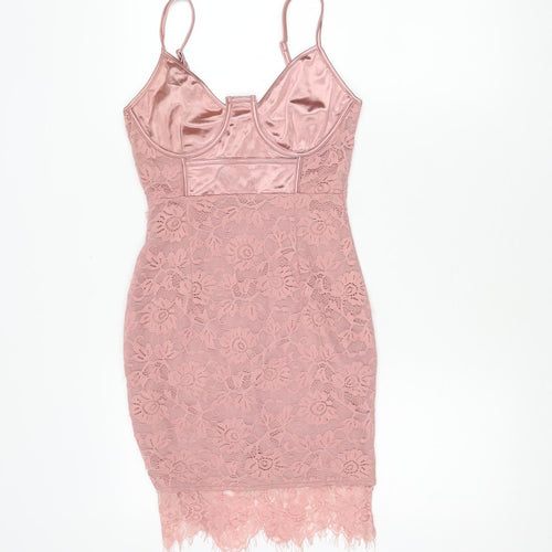 PrettyLittleThing Pink Lace Dress, Size 6, Women's Sleeveless
