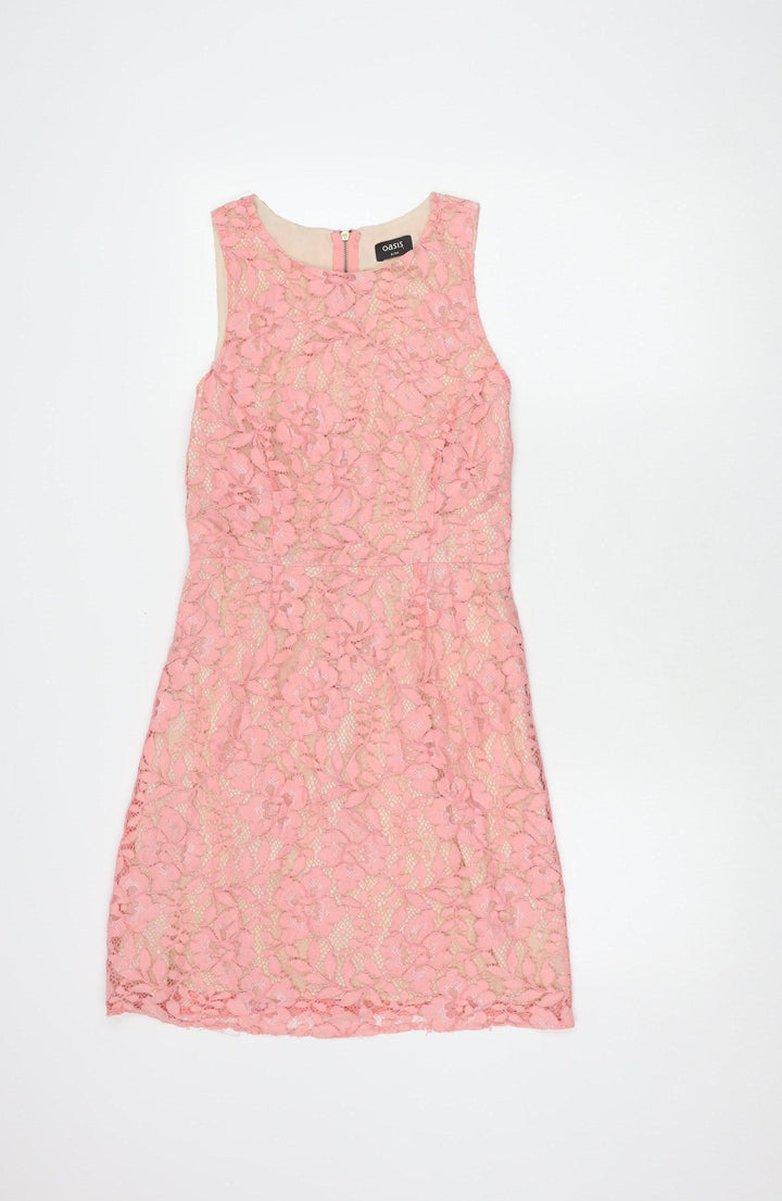 Oasis Women's Pink A-Line Floral Lace Dress, Size 6
