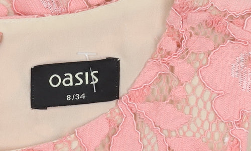 Oasis Women's Pink A-Line Floral Lace Dress, Size 6