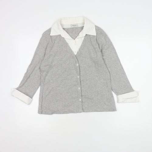 Next Women's Grey Knit Button-Up Collared Shirt