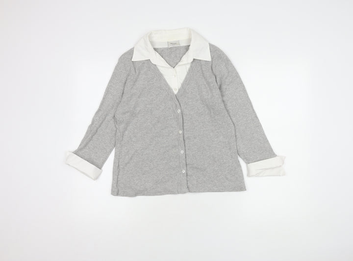 Next Women's Grey Knit Button-Up Collared Shirt