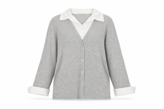 Front view of Next Women's Grey Knit Button-Up Collared Shirt