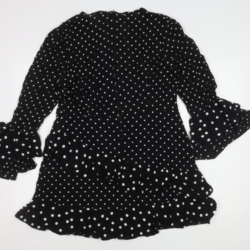 Marks and Spencer Women's Black Polka Dot Dress - Size 16