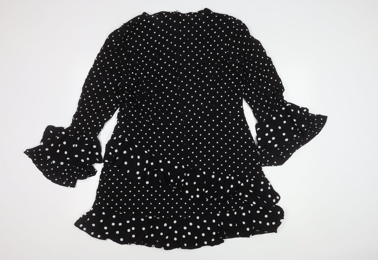 Marks and Spencer Women's Black Polka Dot Dress - Size 16