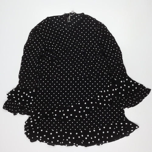 Marks and Spencer Women's Black Polka Dot Dress - Size 16