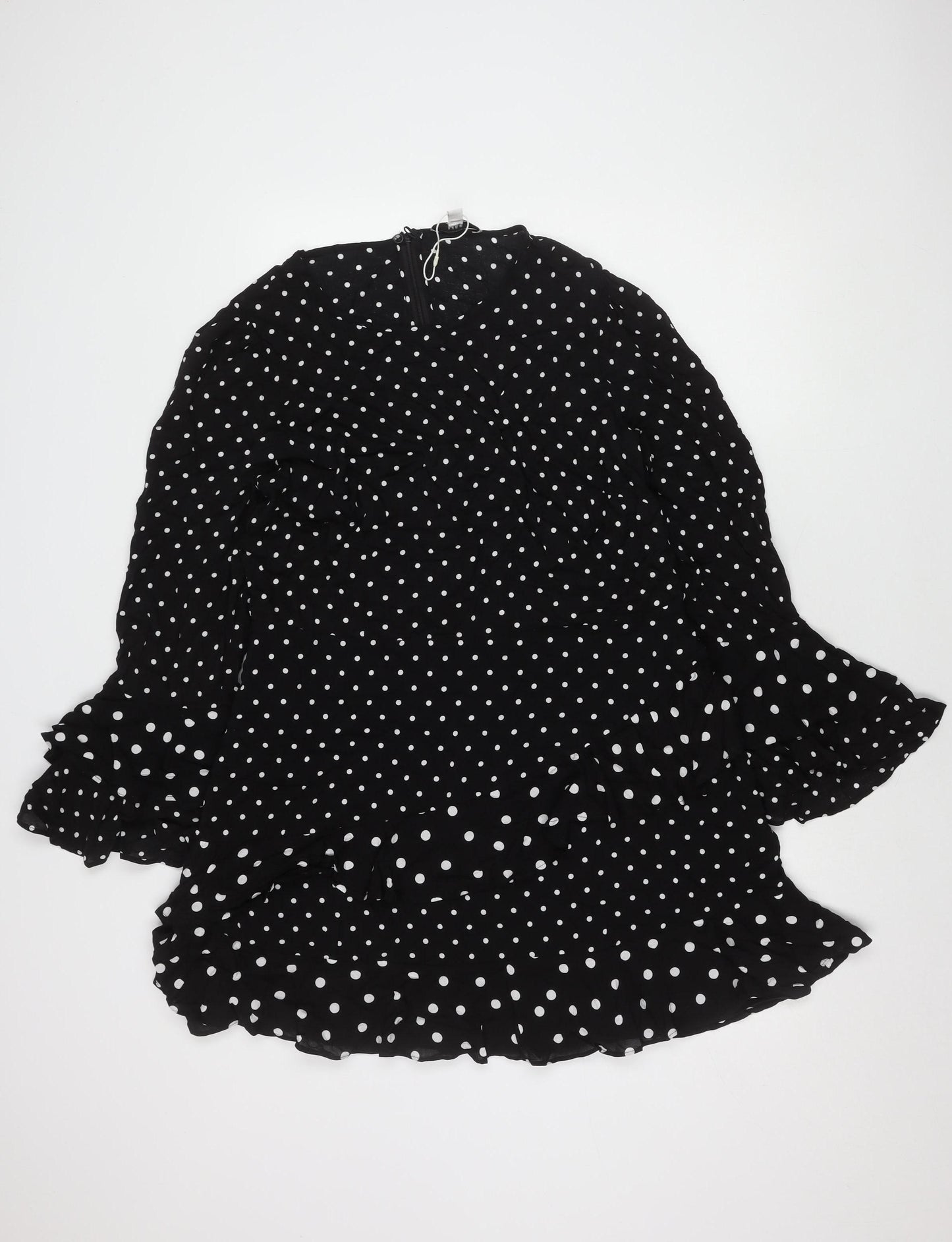 Marks and Spencer Women's Black Polka Dot Dress - Size 16