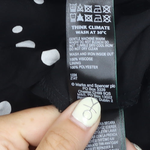 Marks and Spencer Women's Black Polka Dot Dress - Size 16