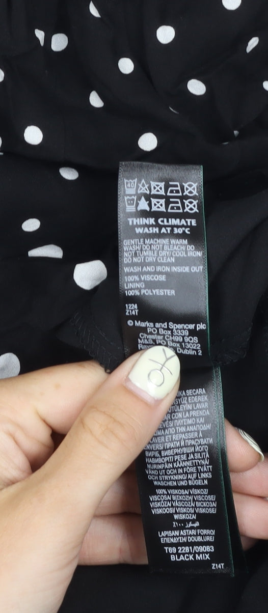 Marks and Spencer Women's Black Polka Dot Dress - Size 16