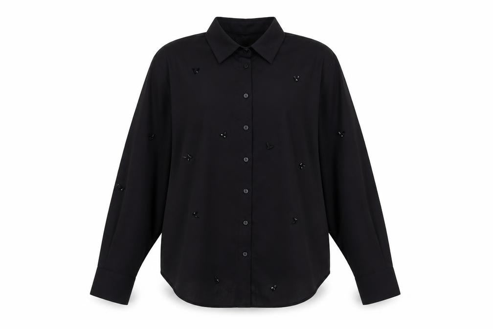 Front view of Marks & Spencer Black Button-Up Wool Shirt 10