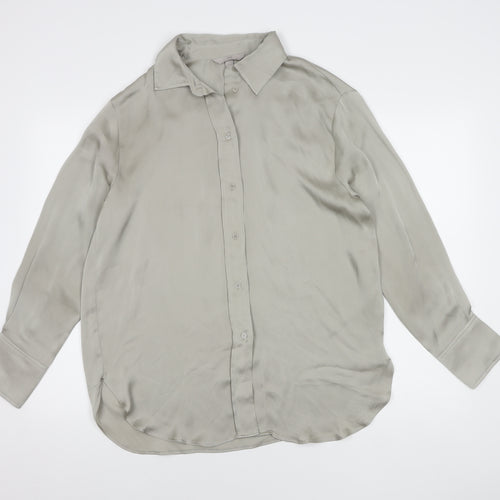 H&M Women's Beige Button-Up Shirt Size 12