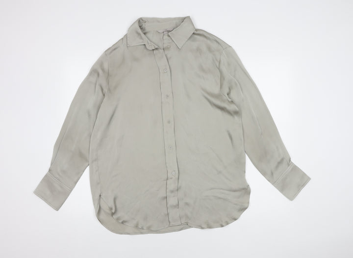 H&M Women's Beige Button-Up Shirt Size 12