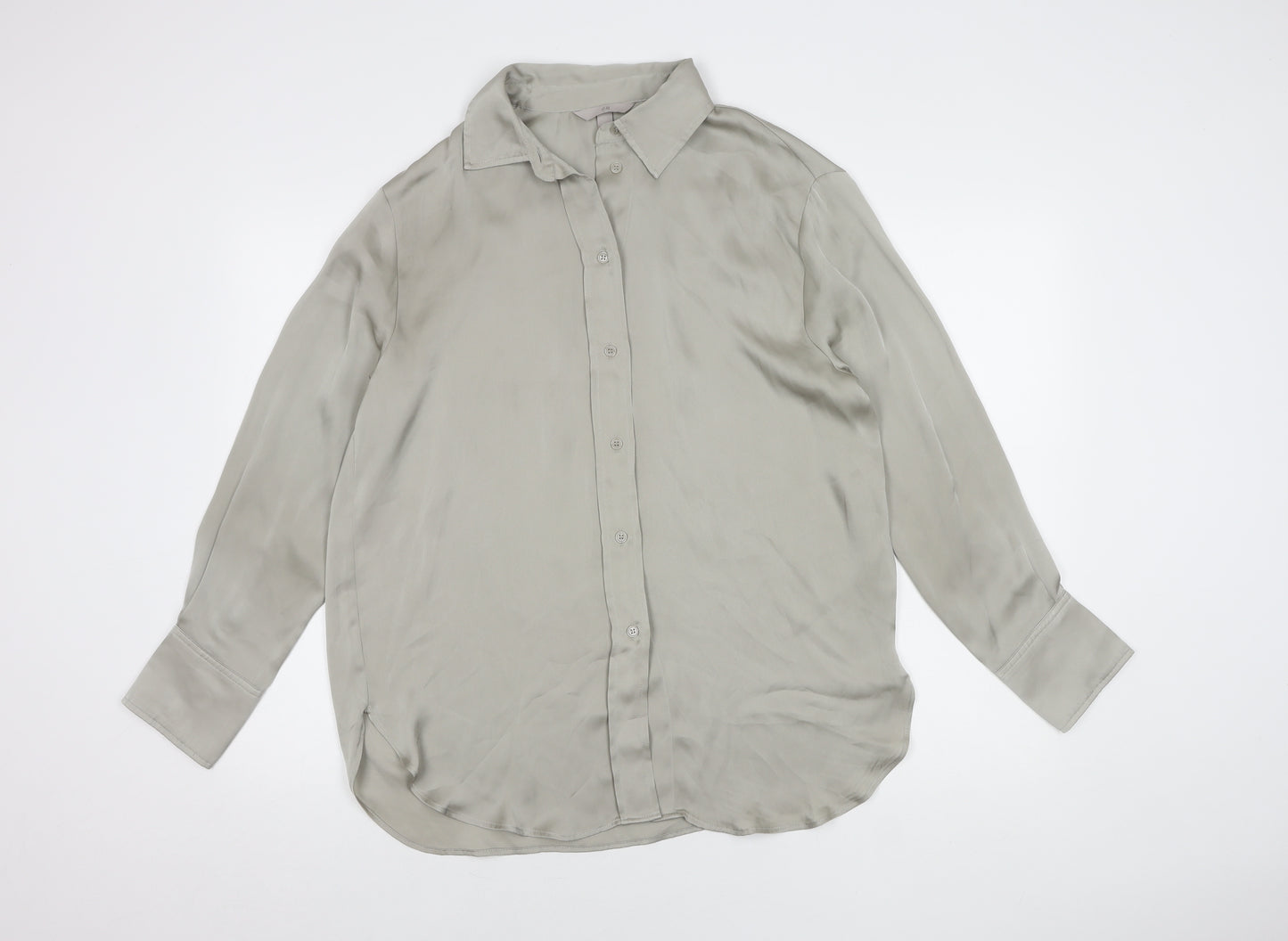 H&M Women's Beige Button-Up Shirt Size 12
