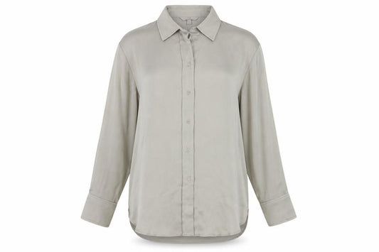 Front view of H&M Women's Beige Button-Up Shirt, size 12