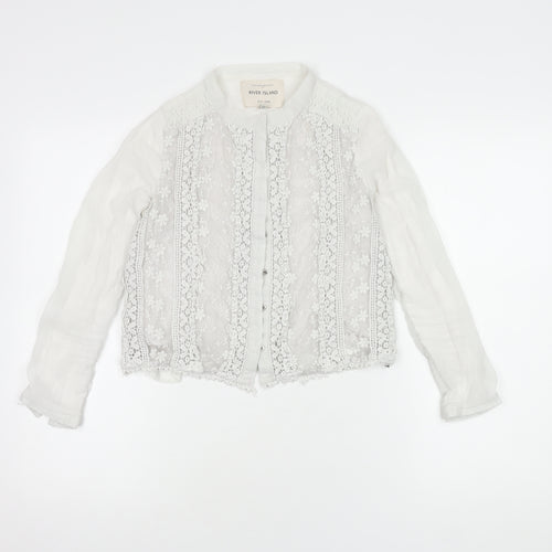 River Island Women's White Embroidered Blouse Size 6