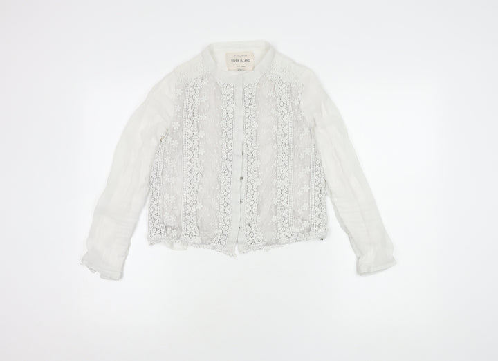 River Island Women's White Embroidered Blouse Size 6