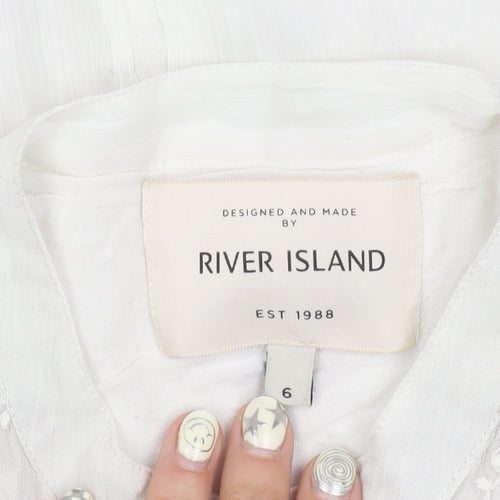 River Island Women's White Embroidered Blouse Size 6
