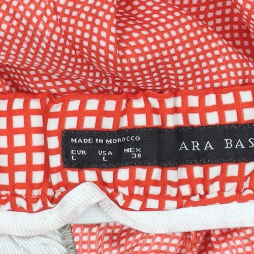 ARA BASIC Women's Red Check Trousers L Elastic Waist