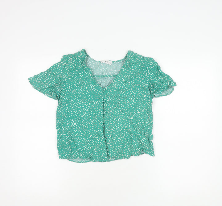 MNG Women's Green Polka Dot Blouse XS