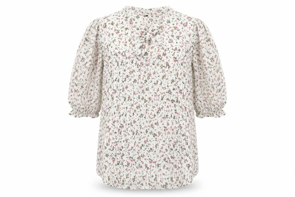 Front view of Khushboo Women's White Floral XL Blouse