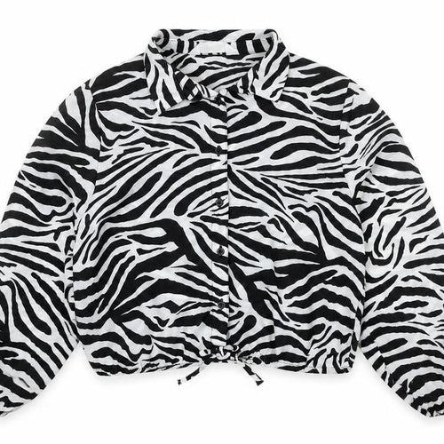 H&M Girls Zebra Print Cropped Blouse, Size 12-13 Years