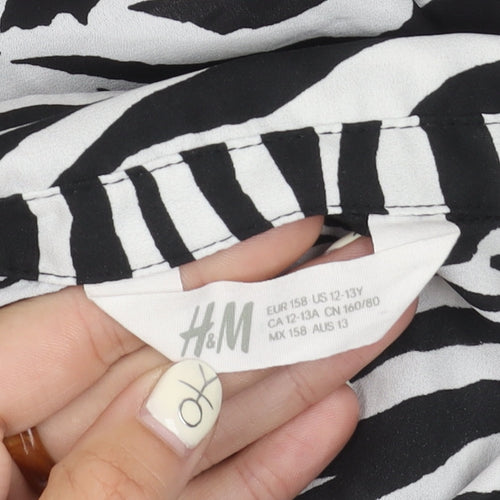 H&M Girls Zebra Print Cropped Blouse, Size 12-13 Years