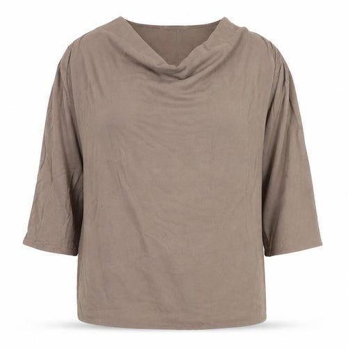 American Vintage Women's Brown Cowl Neck 3/4 Sleeve Top