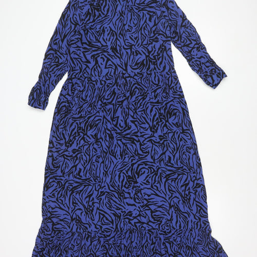 Zara Women's Blue Animal Print Long Sleeve Dress XS