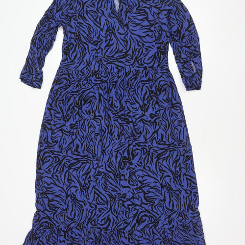 Zara Women's Blue Animal Print Long Sleeve Dress XS