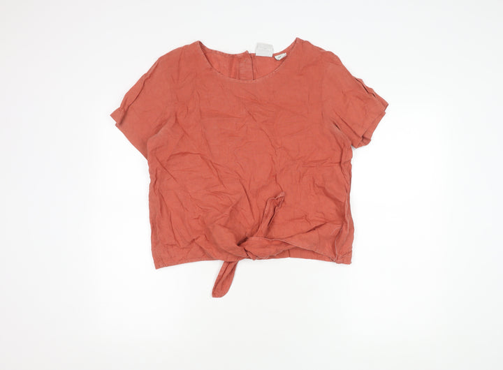 Rachel Zoe Women's Orange Linen T-Shirt M Casual