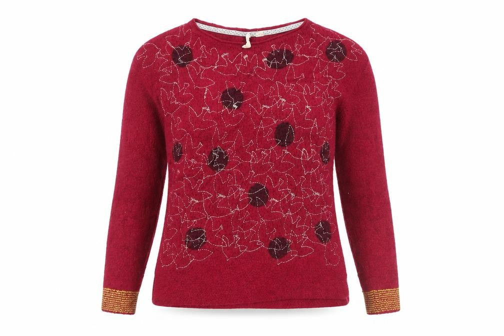 Front view of White Stuff Women's Red Geometric jumper