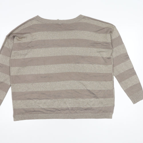 Laura Ashley Women's Grey Striped Pullover Jumper UK 10