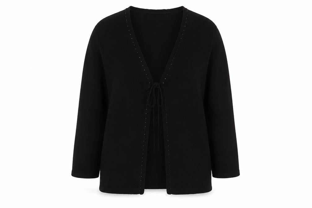 Front view of Wallis Women’s Black Sequin Cardigan, size UK 10