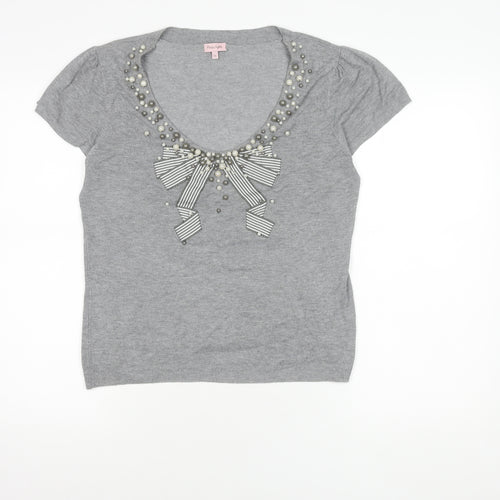 Phase Eight Grey Beaded Bow Women's T-Shirt Size 16