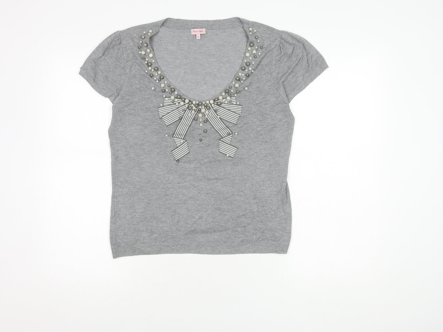 Phase Eight Grey Beaded Bow Women's T-Shirt Size 16