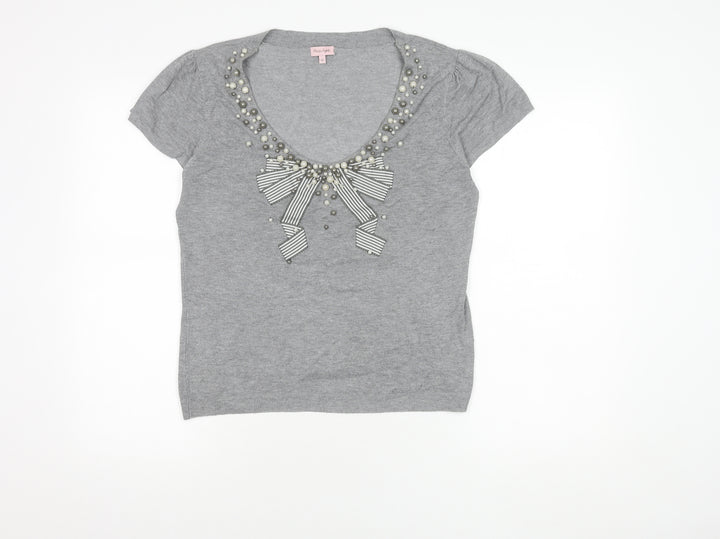 Phase Eight Grey Beaded Bow Women's T-Shirt Size 16