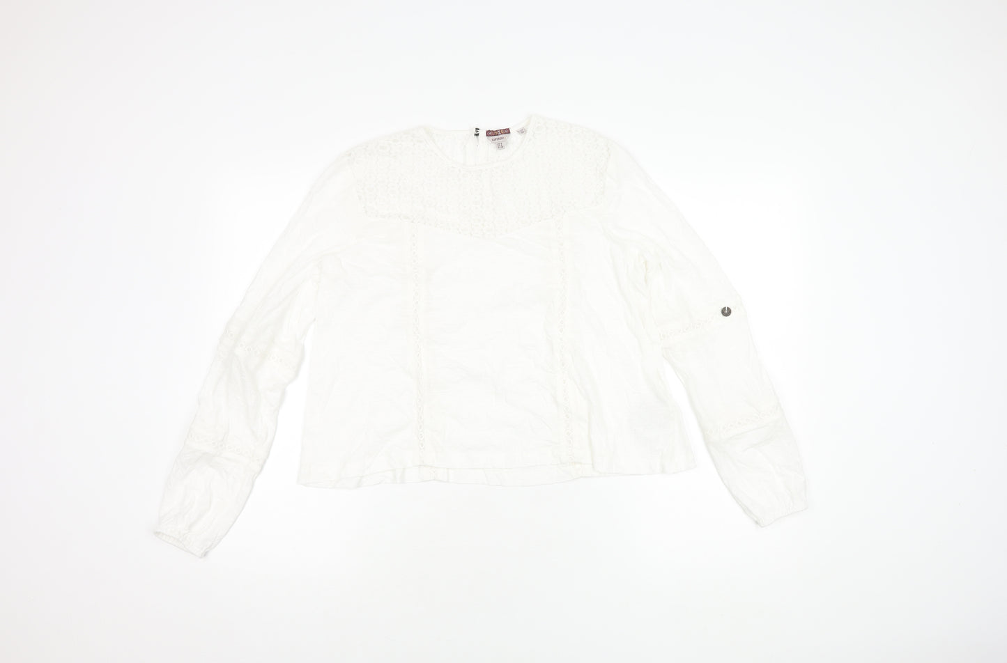 Superdry Women's White Blouse, UK 8, Long Sleeve