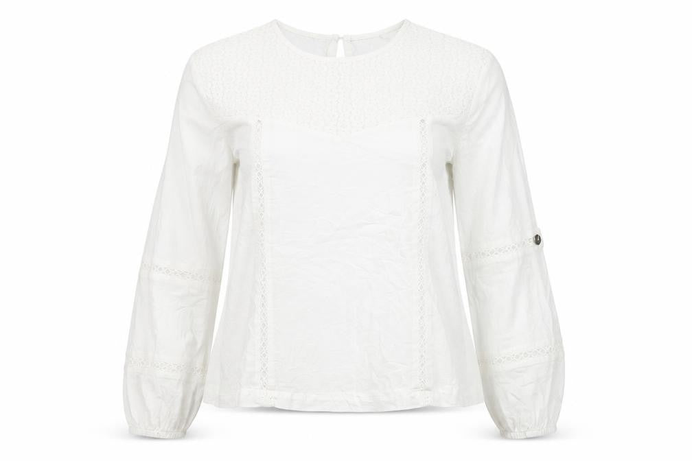 Front view of Superdry Women's White Blouse, UK 8, Long Sleeve