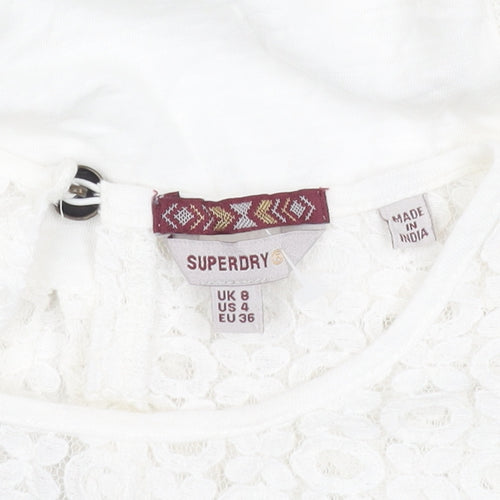 Superdry Women's White Blouse, UK 8, Long Sleeve