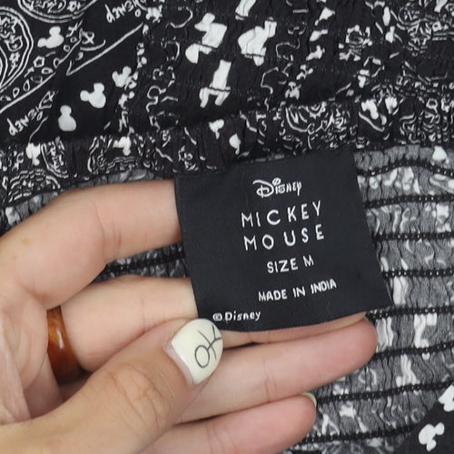 Disney Women's Black Cropped Mickey Mouse Blouse