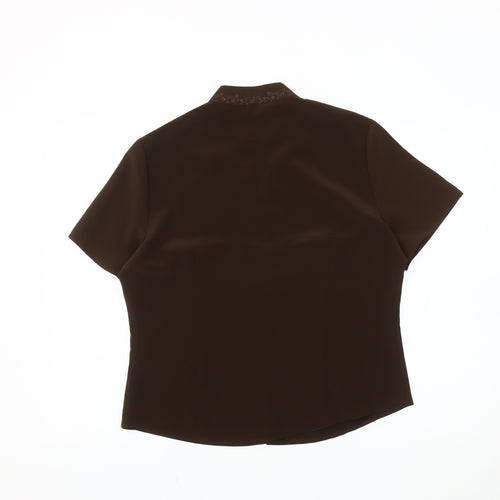 BHS Women's Brown Button-Up Shirt Size 14 with Embroidery