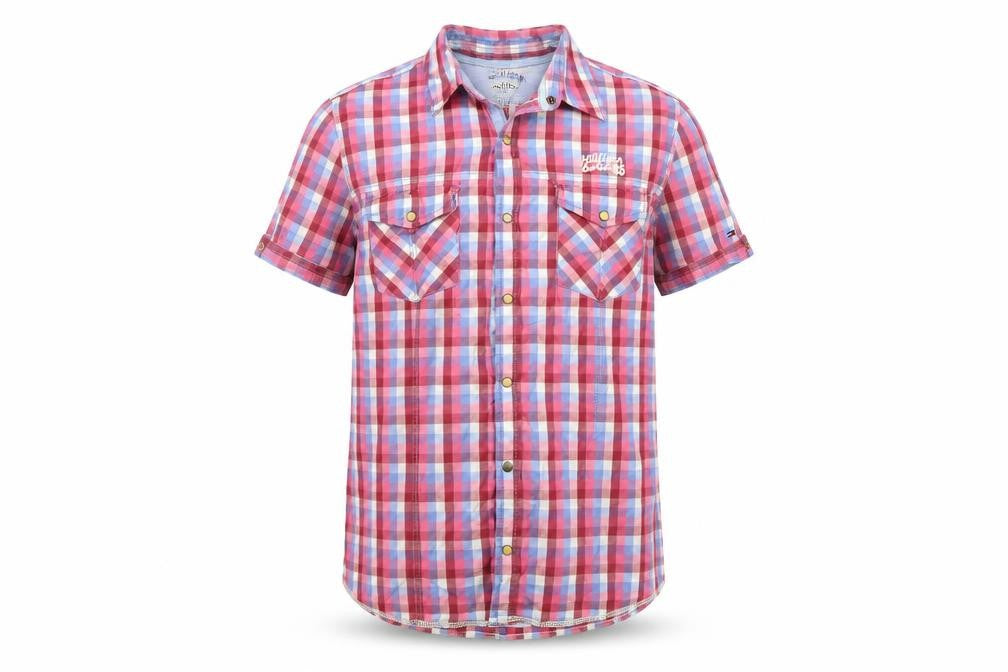 Front view of Hilfiger Denim Men's Checked Short Sleeve Shirt M