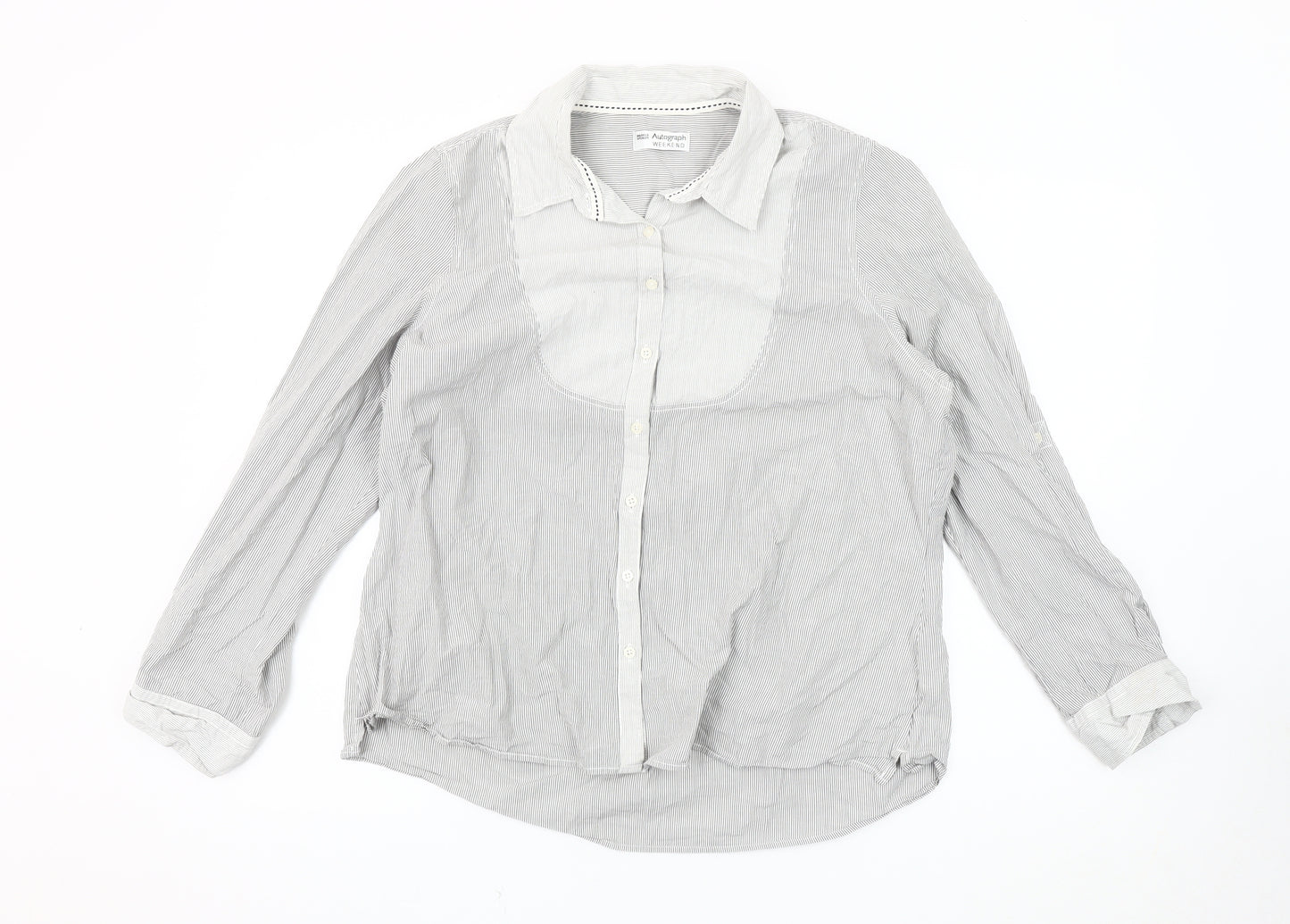 Marks and Spencer Women's Grey Striped Button-Up Shirt