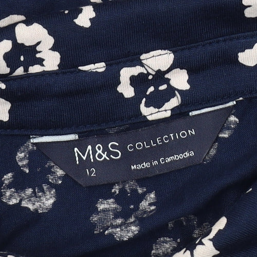 Marks and Spencer Women's Blue Floral Button-Up Shirt