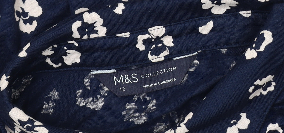 Marks and Spencer Women's Blue Floral Button-Up Shirt