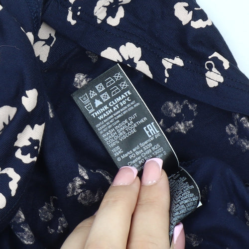Marks and Spencer Women's Blue Floral Button-Up Shirt
