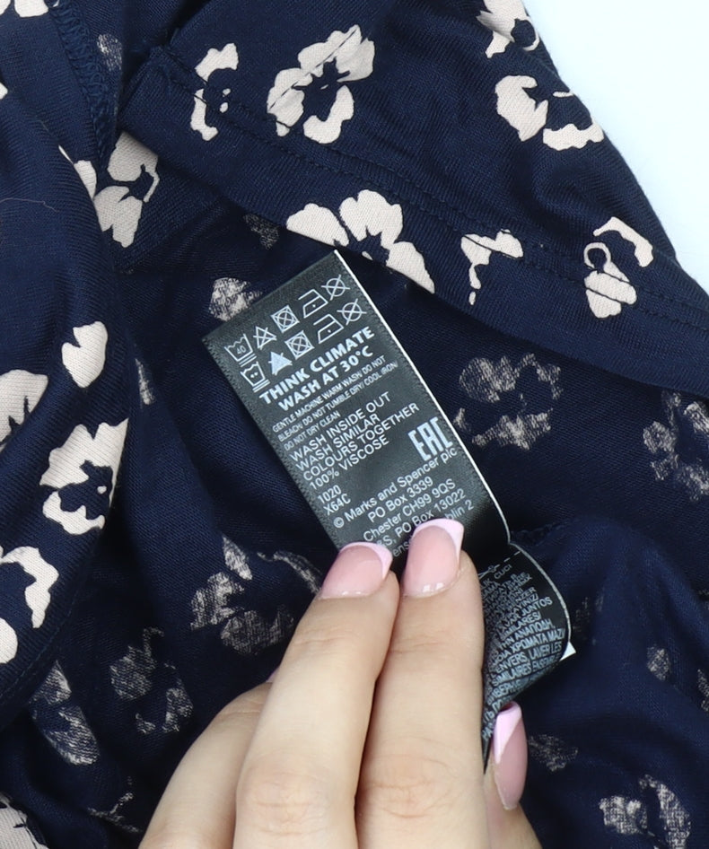 Marks and Spencer Women's Blue Floral Button-Up Shirt