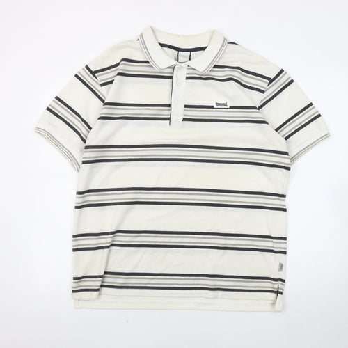 Lonsdale Men's White Striped Polo Shirt - L